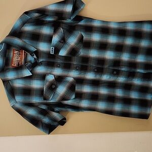 DIXXON Women's Bamboo Caicos Teal and Black Checkered Shirt